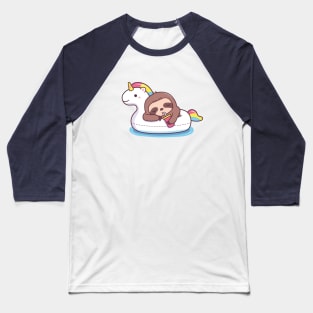 Cute Sloth Chilling On Unicorn Pool Float Baseball T-Shirt